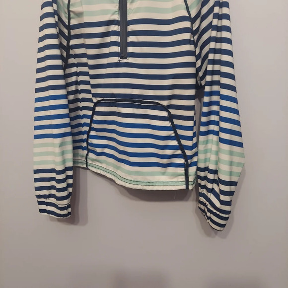 Hunter for Target-Hooded Half Zip Rain Jacket-Sz M kids Blue Teal striped Pull - Picture 2 of 11